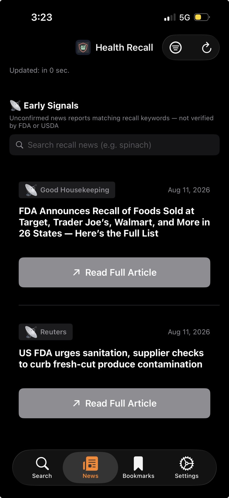 Health Recall Early Signals News Feed